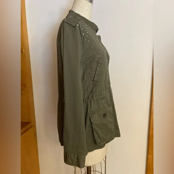 Style & Co. Olive Green Utility Jacket with Rhinestone Accents Military - Picture 10 of 11